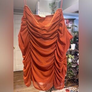 Red Ruched Mesh Cami Top XXL Y2K Sheer Club Party Going Out
